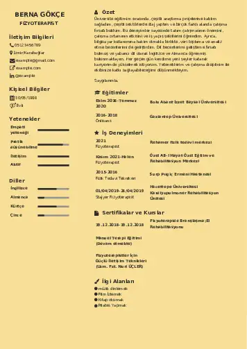 Fizyoterapist Cv Örnekleri cv indir